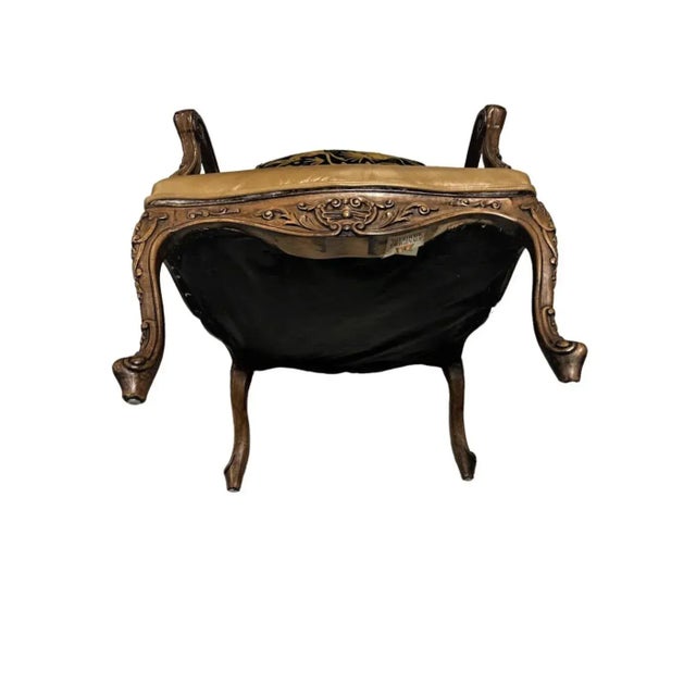 Wood Late 20th Century Empress Carlota' Louis XV Large Fauteuil - Carved Walnut Reupholstered With Otomi Hand Embroidery and Leather For Sale - Image 7 of 13