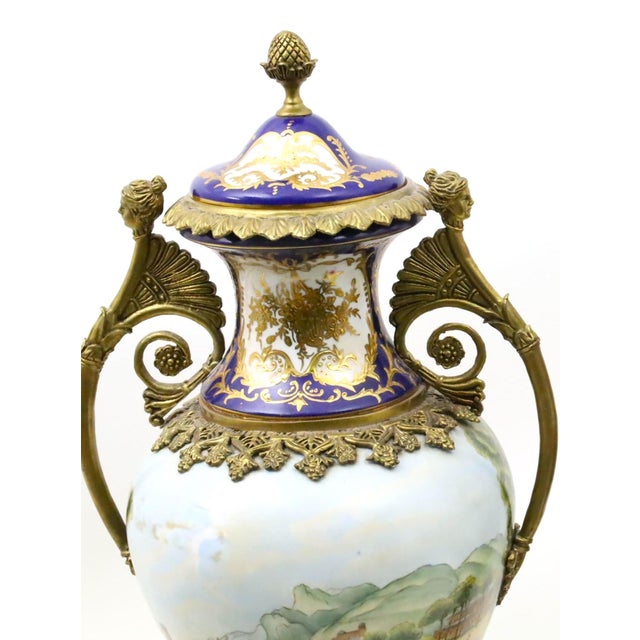 French Sèvres Porcelain Bronze Mounted Cobalt & Raised Gilt Gold Covered Urn For Sale In New York - Image 6 of 12