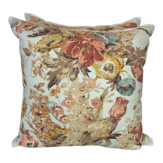 Floral Linen Throw Pillows, French Provincial Style, Cotton Blend, Usa For Sale