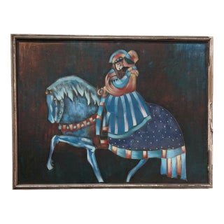 Ian Rystron, Ladies on a Jesting Horse, 1980s, Oil on Canvas and Acrylic For Sale