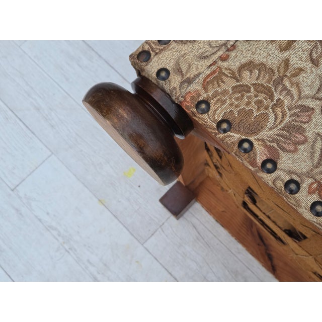 Danish Oak 2-Seater Sofa in Beige & Brown Furniture Fabric, 1950s For Sale - Image 4 of 17