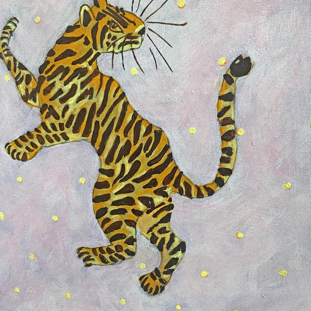Chinoiserie Chinoiserie Tiger Painting, Whimsical Leopard Original Art Acrylic Animal by Tatiana Duperault For Sale - Image 3 of 4