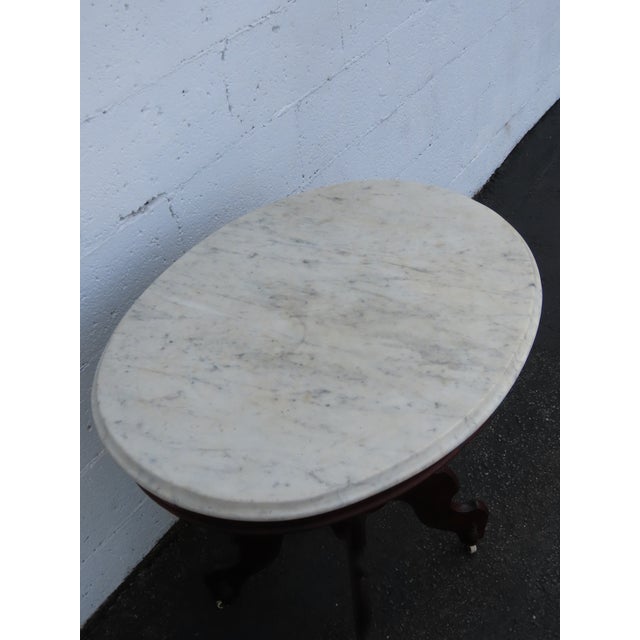 Late 1800s Victorian Eastlake Marble Top Carved Side Table 6900 For Sale - Image 13 of 18