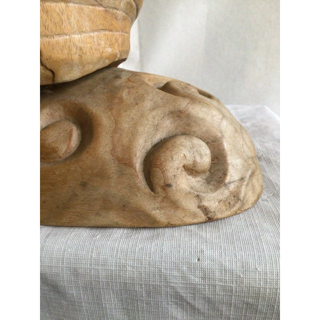1950s Italian Carved Wood Folded Leaf or Shell Sculpture on Wood Base Spirals carved in base Carved Scalloped Edges Light...