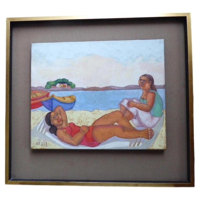 Juana Elena Diz, Fun in the Sun, 1960s, Oil Painting on Canvas, Framed For Sale - Image 16 of 16