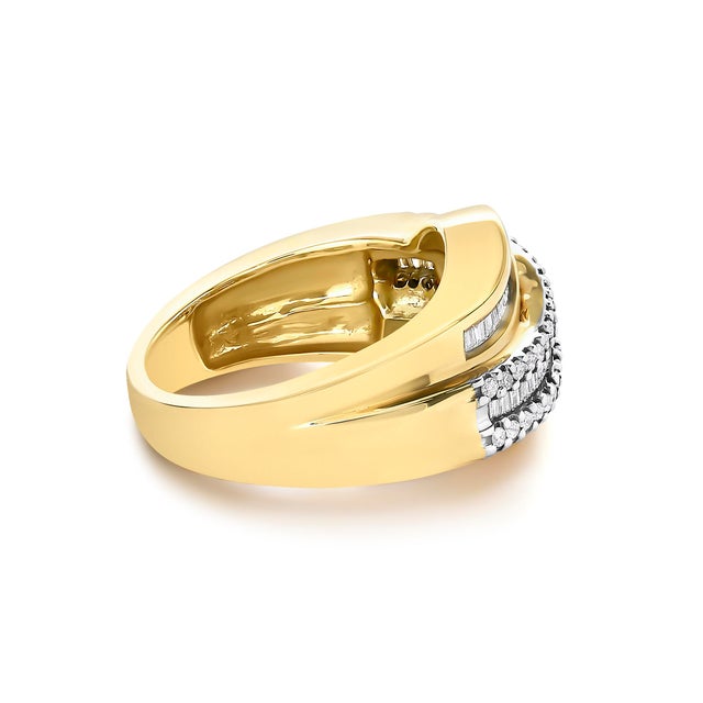 Contemporary 14K Yellow Gold 1.0 Cttw Diamond Wave Design Band Ring For Sale - Image 3 of 6