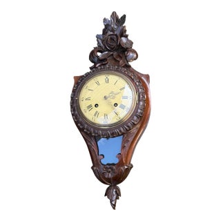 Vintage Floral Carved Wall Hanging Clock Sweden Westerstrand For Sale