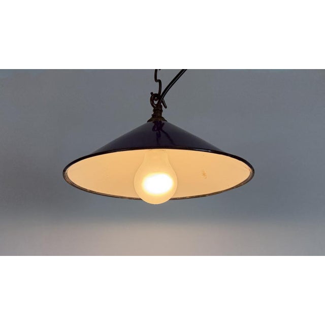 Industrial Cobalt Blue Enamel Factory Pendant Lamp, 1950s For Sale - Image 10 of 16