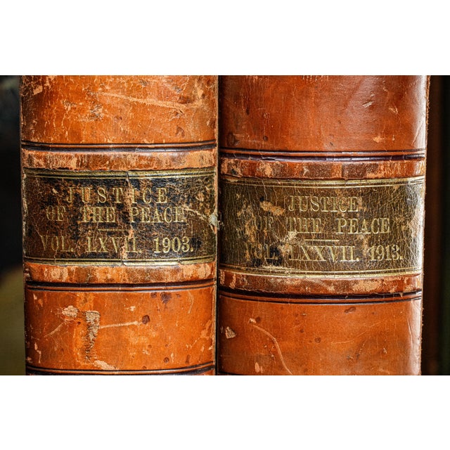 Pair of 2, Early 20th Century Large Leather Spine Volumes the Justice of the Peace Books Legal English Law History For Sale - Image 4 of 10