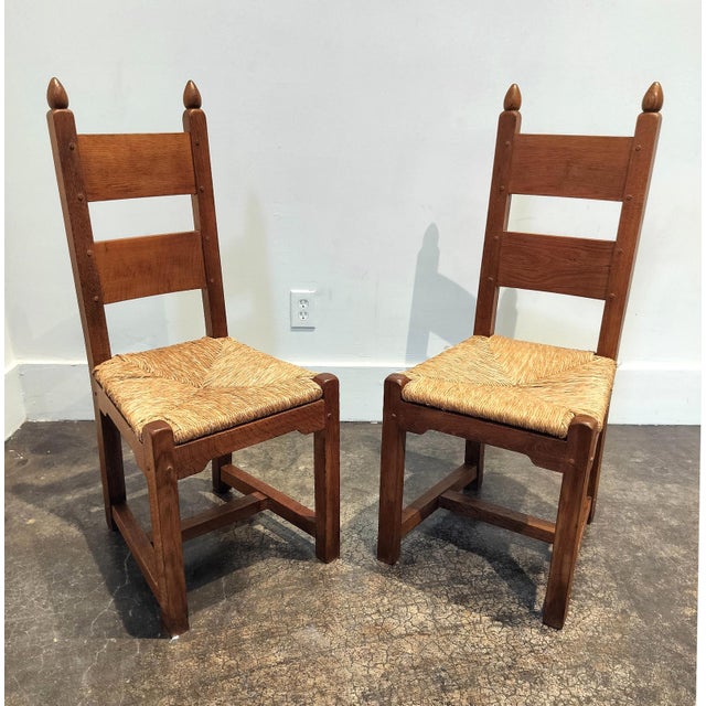 1960s High Back Belgian Oak and Rush Dining Chairs Circa 1960 For Sale - Image 5 of 10