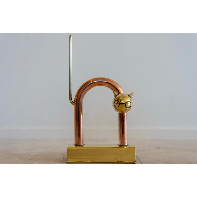 Art Deco Walter Von Nessen Copper and Brass "Cat" Doorstop For Sale - Image 3 of 5