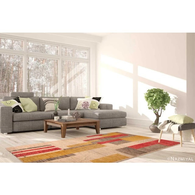 A Beautiful Light Cream Background Art Deco Color Block Design Contemporary Modern Area Rug, Country Of Origin: Central...