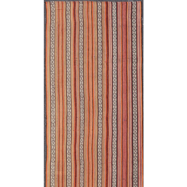 Mid 20th Century Mid-20th Century Hand-Woven Kilim Runner With Vertical Stripes 4'9 X 17'2 For Sale - Image 5 of 13