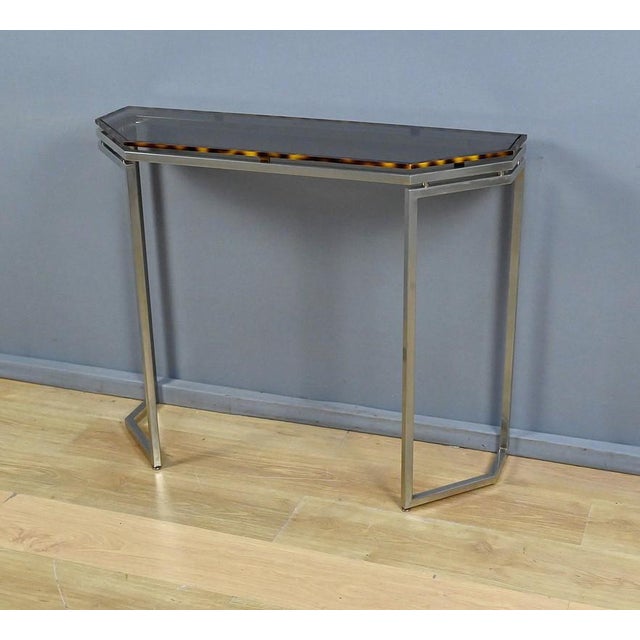 Hexagonal Console Table in Smoked Glass, 1970s For Sale - Image 3 of 18