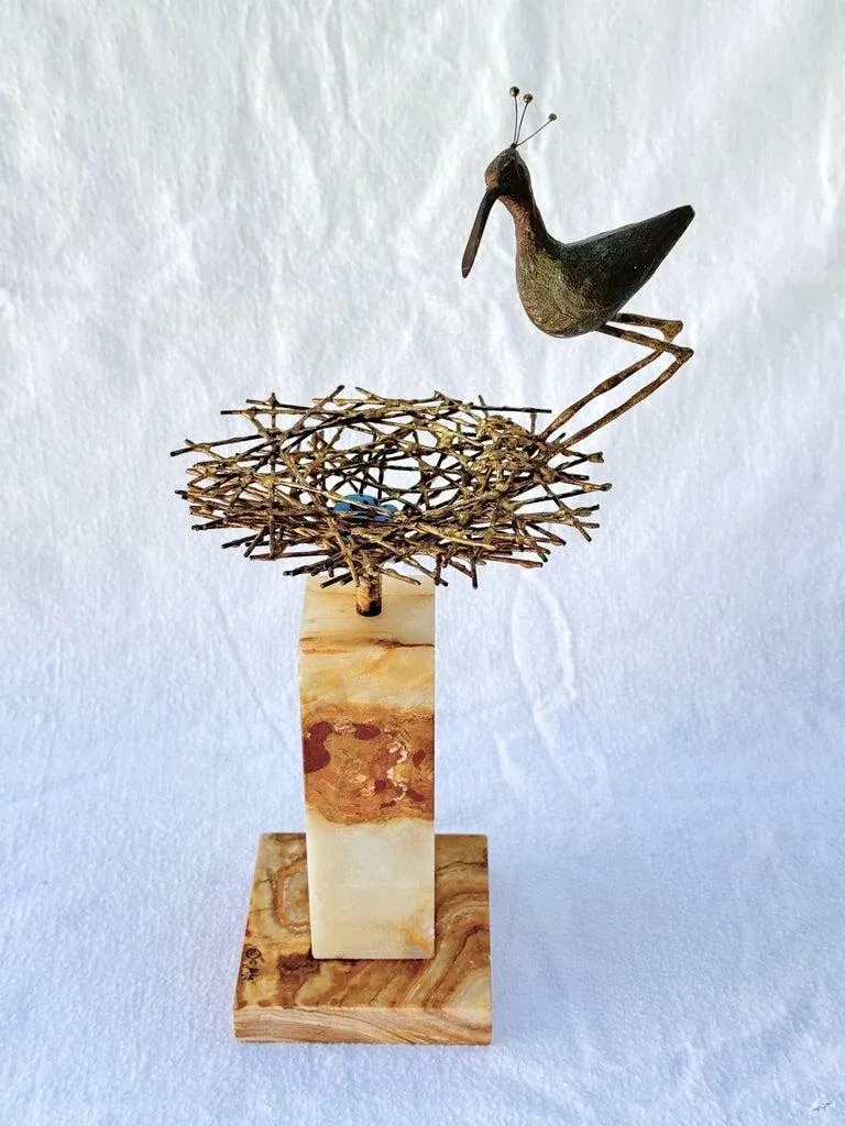 Curtis Jere Mid Century Sandpiper With Nest Sculpture | Chairish