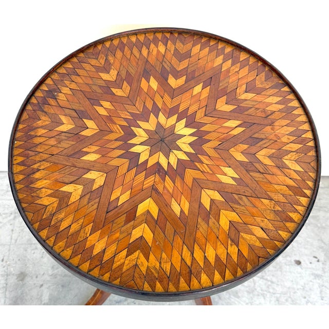 Brown Pair of American Folk Art Inlaid Lyre-Form Tables, circa 1900 For Sale - Image 8 of 10