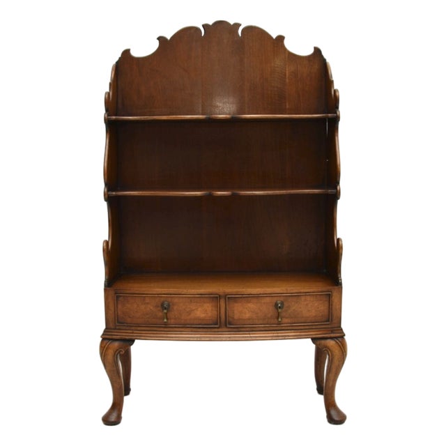 Antique Burr Walnut Cascading Open Bookcase, 1900s For Sale
