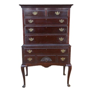 Mid Century Kaplan Furniture Mahogany Queen Anne Highboy Chest on Chest Dresser For Sale