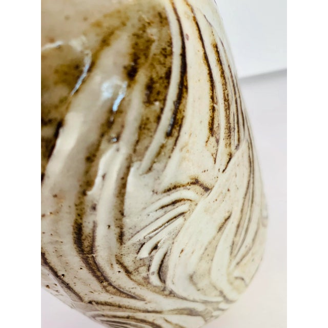 Vintage Studio Art Pottery Handcrafted, Textured Ceramic Vase, Signed For Sale - Image 9 of 11