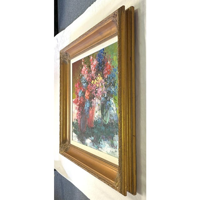 Original Signed and Framed Impressionist Flowers Oil Painting on Canvas For Sale - Image 9 of 12