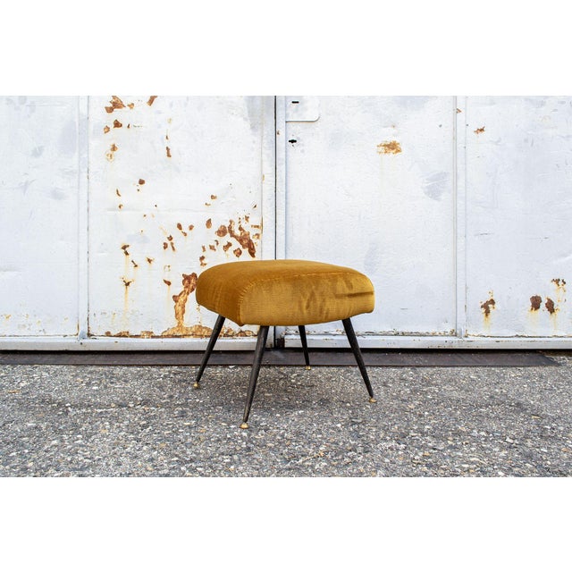 Upholstered Velvet Stool, Italy, 1950s For Sale - Image 4 of 4