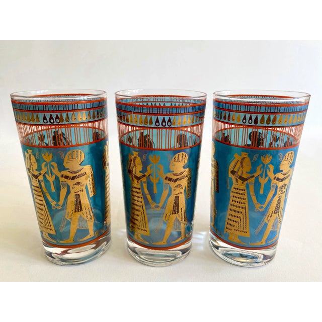 Vintage 1960's Mid Century Modern Egyptian Revival Gold Leaf Highball Tumbler Glasses - Set of 8 For Sale In Kansas City - Image 6 of 13