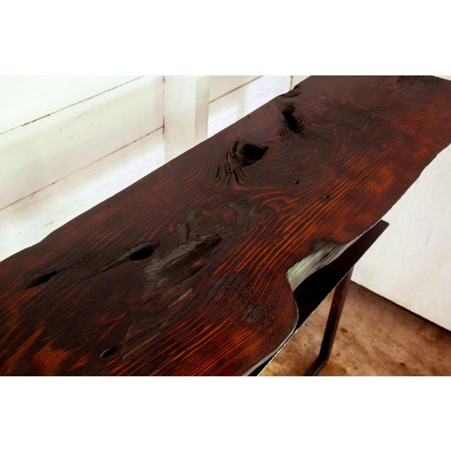 Artisan Made Organic Modern Shou Sugi Ban Long-Leaf Pine Welded Metal Console For Sale - Image 4 of 12