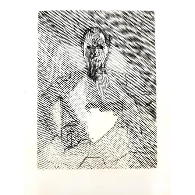 Gray Jacques Villon - Cubist Man - Original Etching 1949 For Sale - Image 8 of 8