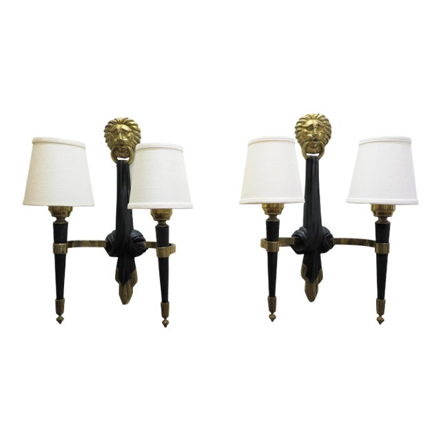 1960s French Brass & Bronze Sconces Attributed to Maison Jansen - A Pair For Sale