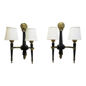 1960s French Brass & Bronze Sconces Attributed to Maison Jansen - A Pair
