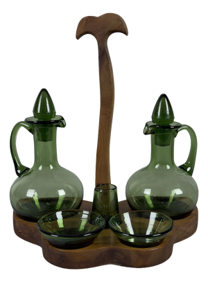 Murano Glass Oil and Vinegar Set in Emerald Green, 1970s, Set of 6