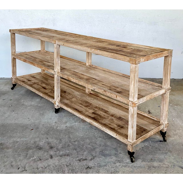 Vintage Rustic Plank Wood Three Tier Console on Casters For Sale - Image 12 of 12