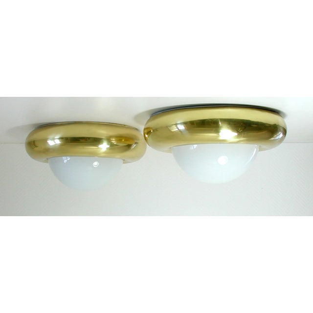 Mid-Century Modern Italian Brass and Glass Flush Mount from Valenti Luce For Sale - Image 4 of 11
