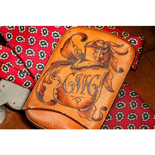 Fantastic Hand Tooled Antique Leather Cigar Case Knight Helmet Shield & Monogram Atlantic City New Jerse For Sale In New York - Image 6 of 11