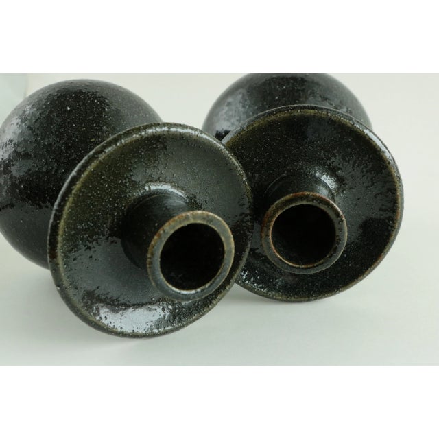 Mid-Century Pottery Candlestick Holders - a Pair For Sale In Madison - Image 6 of 8