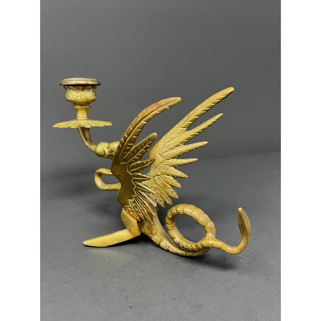 Brass Vintage Brass Griffin Dragon Candlestick – Gothic Medieval Candle Holder, Dark Academia / Vamp Romantic Decor For Sale - Image 8 of 10