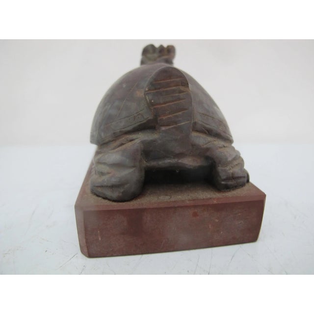 Chinese Carved Brown Stone Dragon Turtle Facing Mother & Baby Figurine on Base For Sale - Image 4 of 7