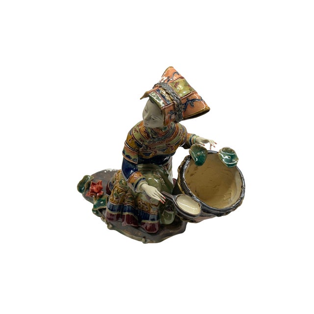 Chinese Porcelain Miao Tribal Dressing Basket Lady Figure For Sale - Image 4 of 5