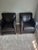 Pair of dark brown leather club Bradington-Young chairs. This set includes two leather chairs. Leather has some wear. I...