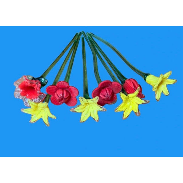 Murano Vintage Hand - Blown Art Glass Flowers Murano Style - Set of 8 For Sale - Image 4 of 9