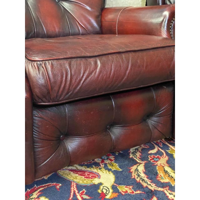 Mid-Century Oxblood Leather Chesterfield Club Chairs England A-Pair For Sale - Image 10 of 13