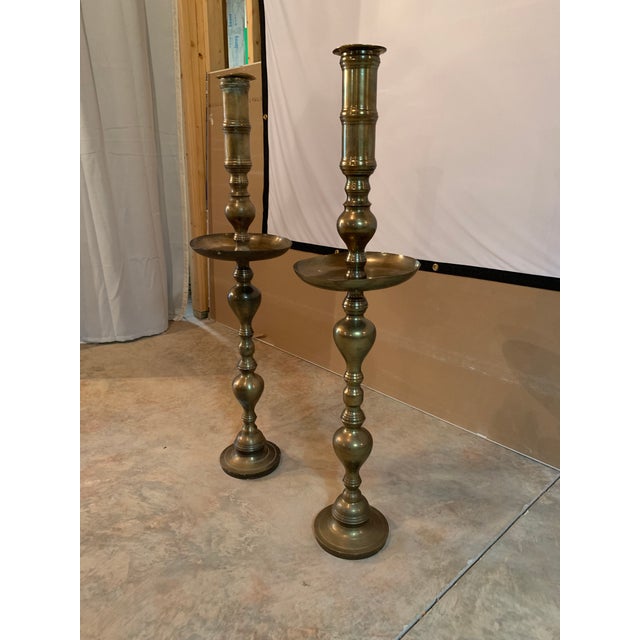Large Moroccan Decorative Brass Pillar Floor Candle Holders a Pair or