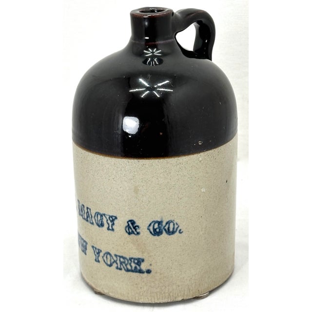American Antique American Blue Decorated Stoneware 1 Gallon Advertising Spirits Jug From Macys New York City For Sale - Image 3 of 13