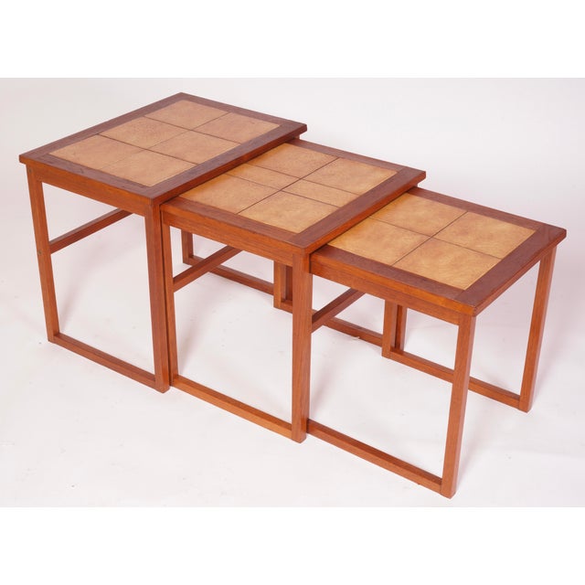 Brown Mid Century Modern Danish Nesting Table With Tile Tops by Brdr. Furbo For Sale - Image 8 of 12