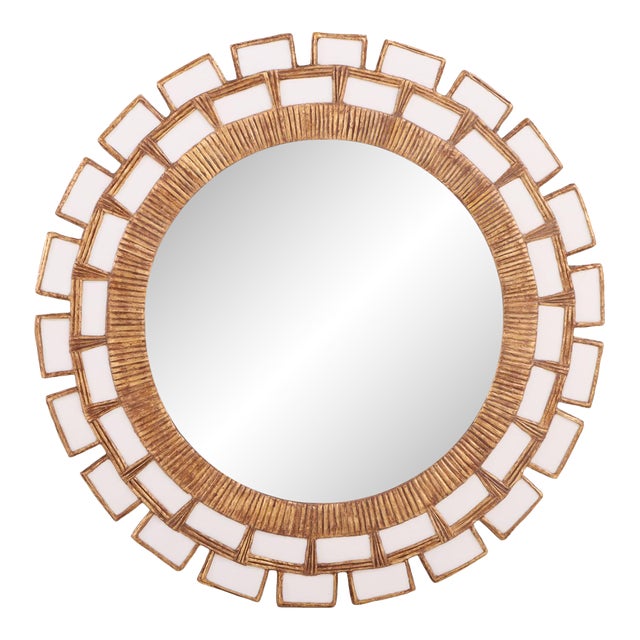 A Snow White Glass and Resin Mirror, in the Manner of Line Vautrin. Contemporary. For Sale