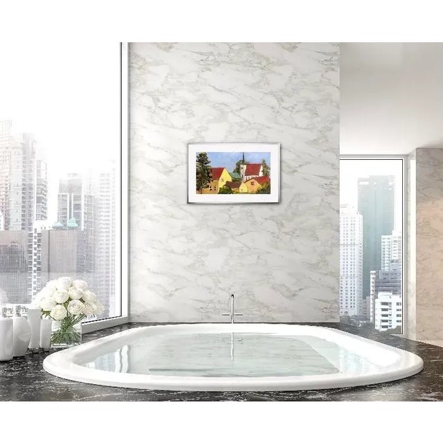 Yellow "Mendocino Cemetery Church View" Contemporary Impressionist Style Landscape Oil Painting For Sale - Image 8 of 12