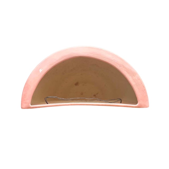 Vintage Pink Ceramic Hanging Wall Planter With Oriental Floral Motif For Sale - Image 6 of 7