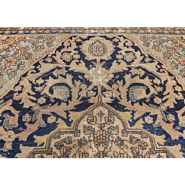 19th Century Persian Farahan Sarouk Rug, Hand-Knotted Wool, Floral Medallion Pattern, Ivory & Navy, 5x6 For Sale - Image 14 of 18