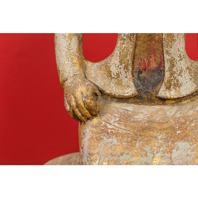 Burmese 19th Century Hand Carved, Gilded and Painted Sculpture of a Seated Woman For Sale - Image 11 of 13