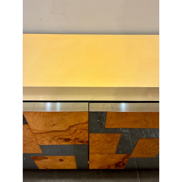 1970s Paul Evans Burl & Chrome Patchwork Cabinet, Attributed For Sale - Image 12 of 12